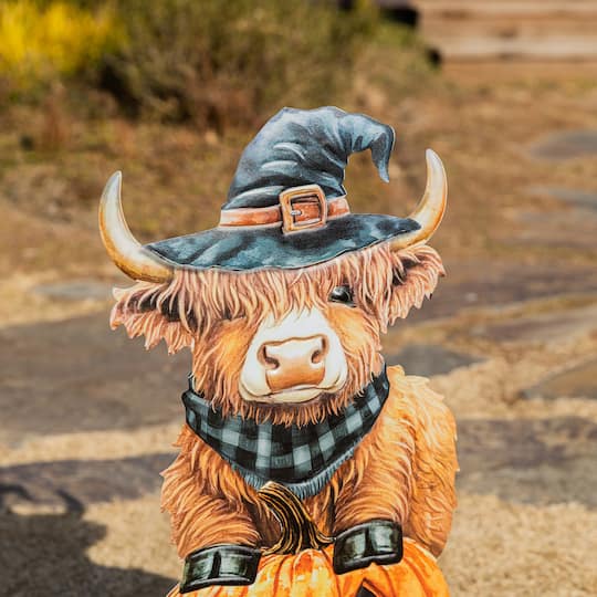 Glitzhome® 30" Halloween Metal Painted Highland Cow Yard Stake
